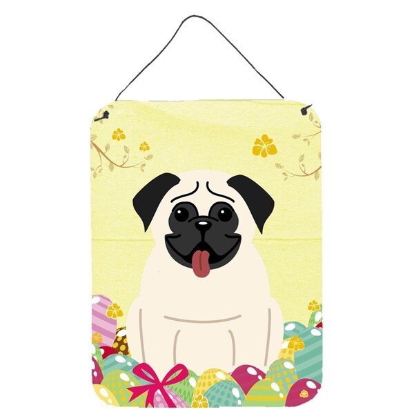 Carolines Treasures Easter Eggs Pug Cream Wall or Door Hanging Prints - BB6004DS1216