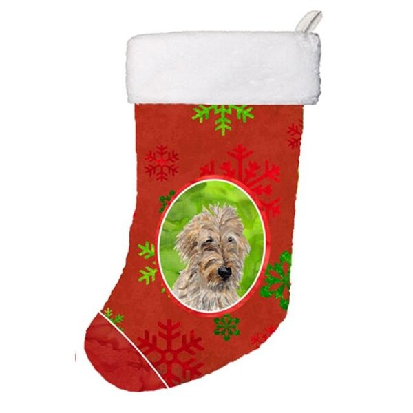Carolines Treasures Carolines Treasures SC9763-CS Golden Doodle 2 Red Snowflakes Holiday Christmas Stocking; 11 x 8 In. - SC9763-CS
