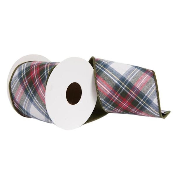 Vickerman 4 in. x 5 Yard Multicolor Cotton Plaid Taffetta Back Double Fused Ribbon - QR220365