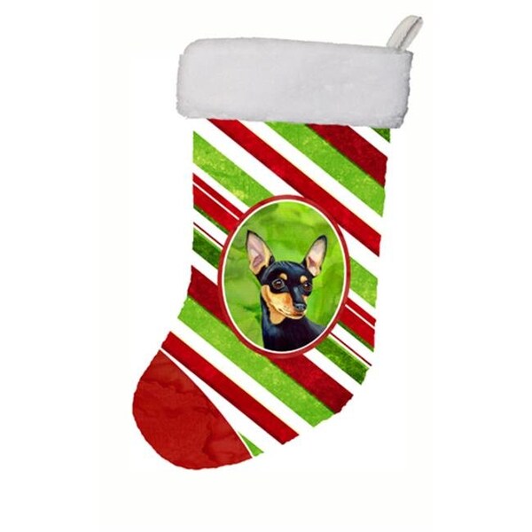 Carolines Treasures Carolines Treasures LH9245-CS 11 x 18 in. Min Pin Candy Cane Holiday Christmas Christmas Stocking - LH9245-CS