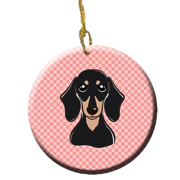 Carolines Treasures Carolines Treasures BB1215CO1 Checkerboard Pink Smooth Black And Tan Dachshund Ceramic Ornament; 2.81 In. - BB1215CO1
