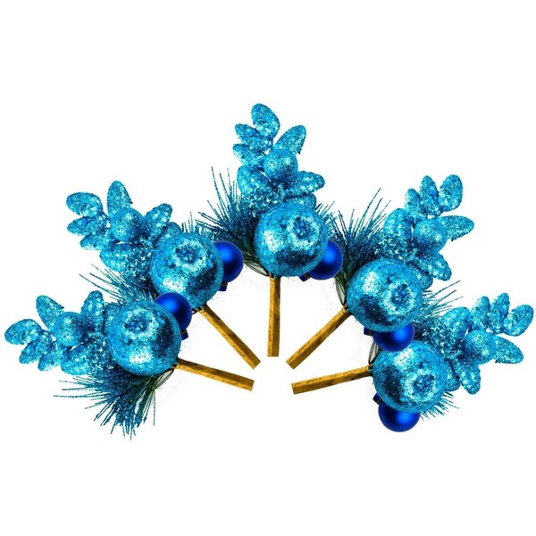 Queens Of Christmas 11 in. Glittered Apple Pick for Christmas Decoration, Blue, 5PK - PCK11-AP-BL-5PK