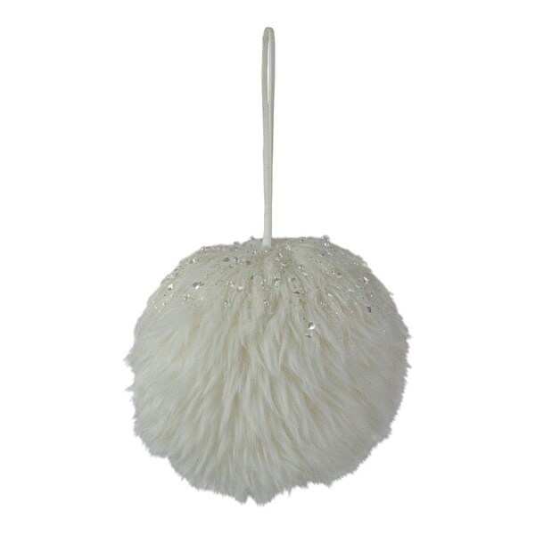 Go-Go 4 in. White Fuzzy Sphere in.door Hanging Christmas Decoration - GO1772152