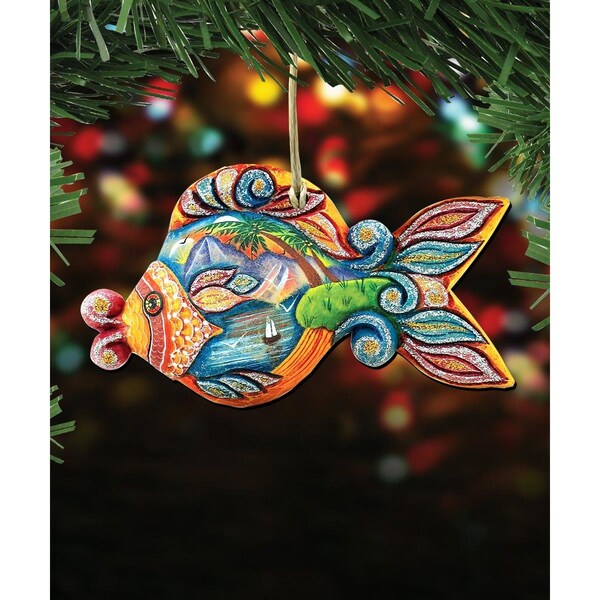 Gloriousgifts 8126161 Paradise Fish Wooden Christmas Ornament Set of 2 - GL1772652
