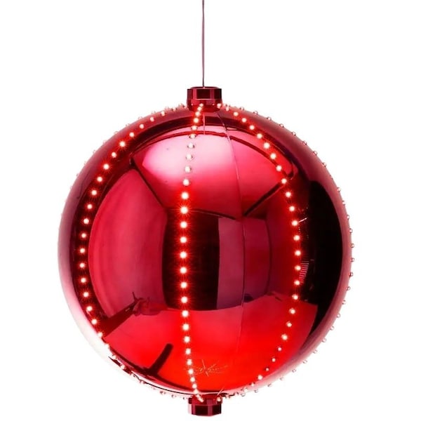 Santas Forest Ornament, 3 in H, Round Bulb, Plastic, Red, Internal Light/Music: Internal Light - 60821
