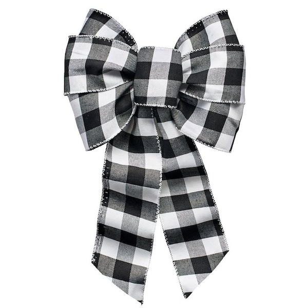 Holiday Trims Christmas Specialty Decoration, 1 in H, Bow Plaid, Fabric, Black/White - 7444