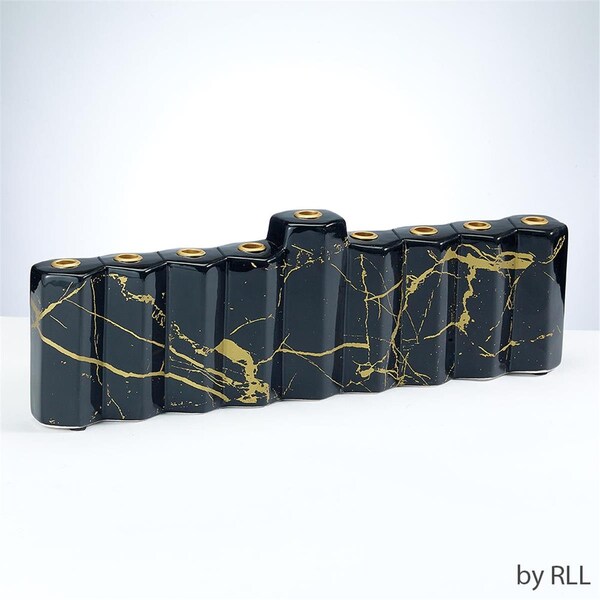 Rite Lite 11 x 3.5 ft. Hexagons Black Hand Painted Ceramic Menorah - MFR-22-BK