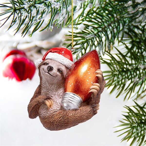 Design Toscano Santa's Holiday Season Sloth Christmas Ornament: Each - QS95306