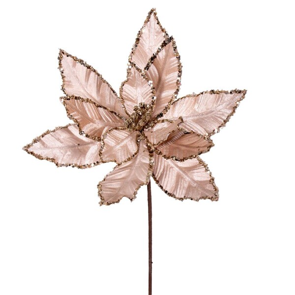 Vickerman 24 in. Velvet Sequin Trim Poinsettia Spray, Champagne, 3PK - RG221338