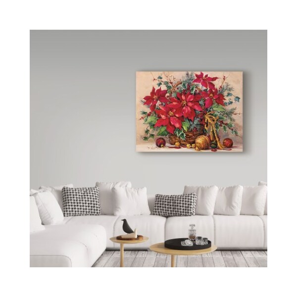 Trademark Fine Art Barbara Mock 'Holiday Poinsettia Basket' Canvas Art, 18x24 - ALI38910-C1824GG