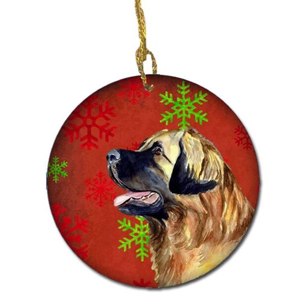 Carolines Treasures Carolines Treasures LH9348-CO1 Leonberger Red Snowflake Holiday Christmas Ceramic Ornament - LH9348-CO1