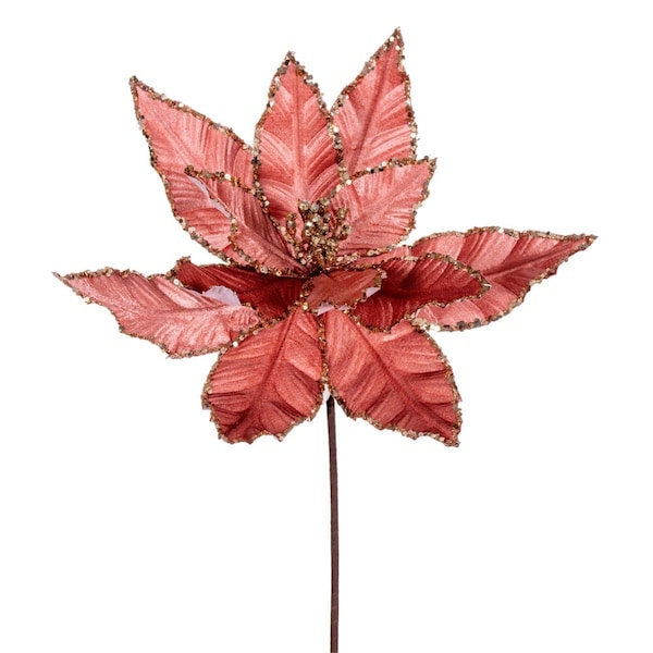 Vickerman 24 in. Velvet Sequin Trim Poinsettia Spray, Rose Gold, 3PK - RG221358