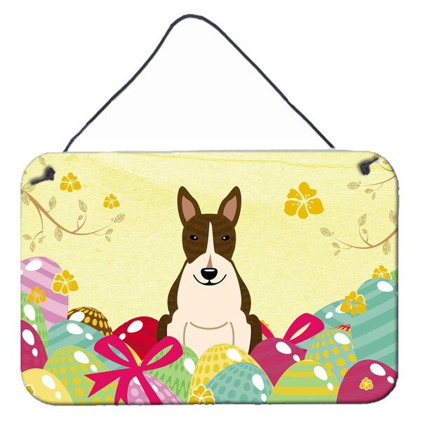 Carolines Treasures Easter Eggs Bull Terrier Dark Brindle Wall or Door Hanging Prints - BB6136DS812