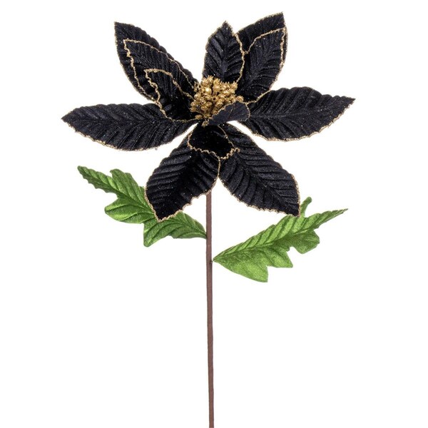Vickerman 22 in. Velvet Glitter Trim Poinsettia Spray, Black - 6 per Bag - RG223117