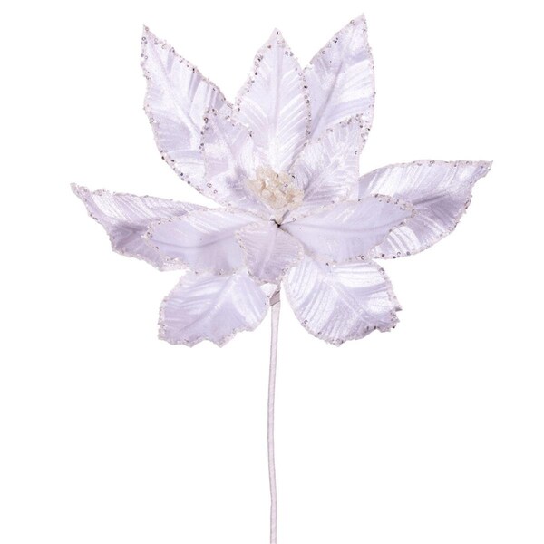 Vickerman 24 in. Velvet Sequin Trim Poinsettia Spray, White, 3PK - RG221311