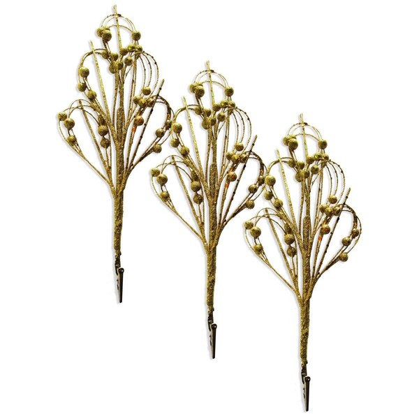 Queens Of Christmas 12 in. Glittered Peacock Feather Pick for Christmas Decoration, Gold, 3PK - PCKA12-PFT-GO-3PK