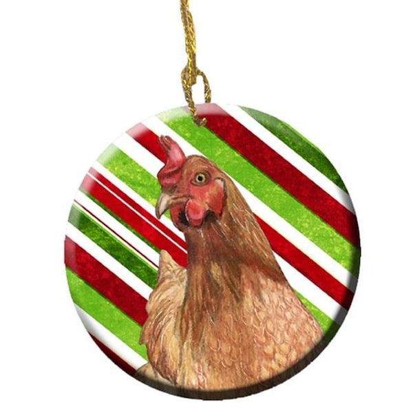 Carolines Treasures Carolines Treasures SB3140CO1 Chicken Candy Cane Holiday Christmas Ceramic Ornament; 2.81 Dia - SB3140CO1