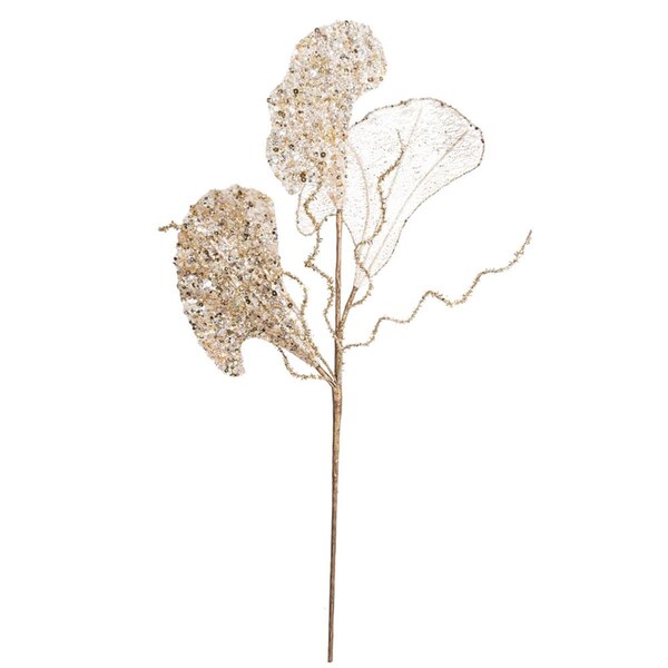 Vickerman 20 in. Gold Fiddle Leaf Glitter Spray, 3 per Bag, 32PK - OF181108