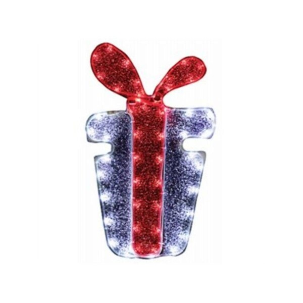 Star Bright 18 in. LED Christmas Window Decoration - Silver Present & Red Bow Tape Light - 251973
