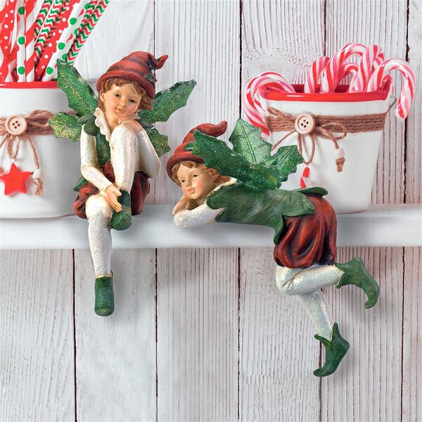 Design Toscano Santa's Christmas Elves Shelf Sitter Statues, PK 2 - LY97102