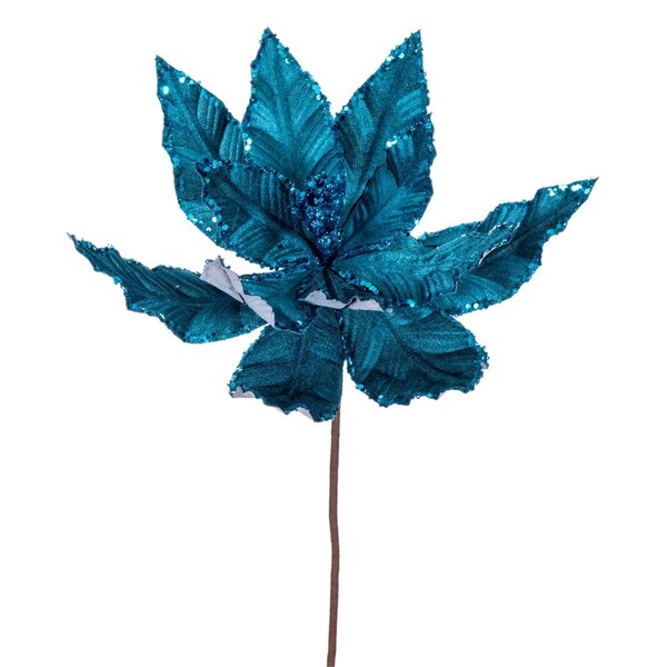 Vickerman 24 in. Velvet Sequin Trim Poinsettia Spray, Turquoise, 3PK - RG221312