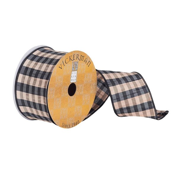 Vickerman 2.5 in. x 10 Yards Black & Tan Plaid Ribbon, 72PK - Q180491