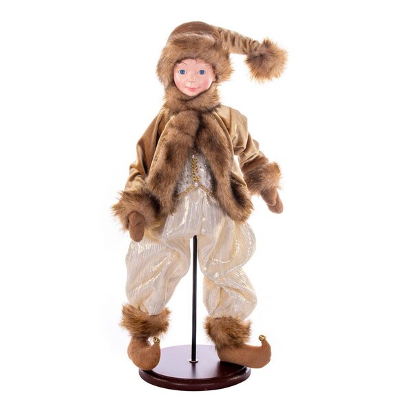 Vickerman 18 in. Mocha Velvet Fairy Boy Figurines with Stand - KV210938