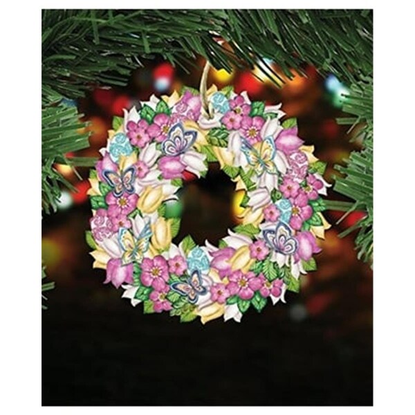 Gloriousgifts 8185301 Flowers Spring Wreath Wooden Ornament Set of 2 - GL1772671