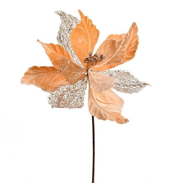 Vickerman 12 in. Rose Gold Velvet Poinsettia Spray, 6PK - QG190858