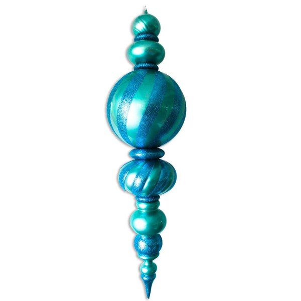 Queens Of Christmas 60 in. Jumbo Finial Ornament with Glittered Stripes, Aqua - ORN-OVS-FIN-60-AQ