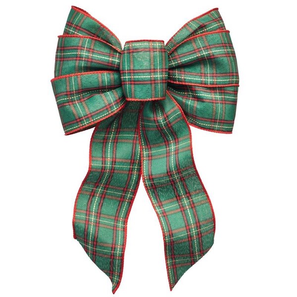 Holiday Trims Holiday Trims Glitter Plaid Red/Green/Gold Bow Christmas Wall Decor Fabric 1 pc - 6156