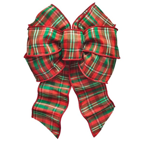 Holiday Trims Wired Bow, Red/Green, 7 Loops, 8-1/2 x 14 in - 6159