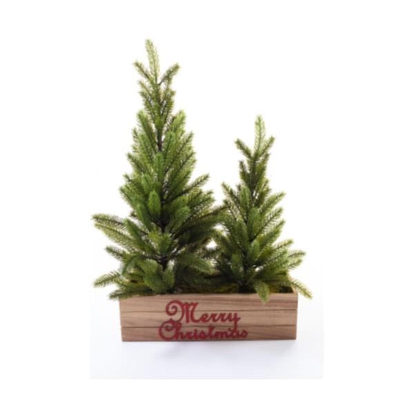 Alta Innova 18-24 in. Merry Christmas 2- Pine Tree Wooden Box Decoration - G48 FV261379X