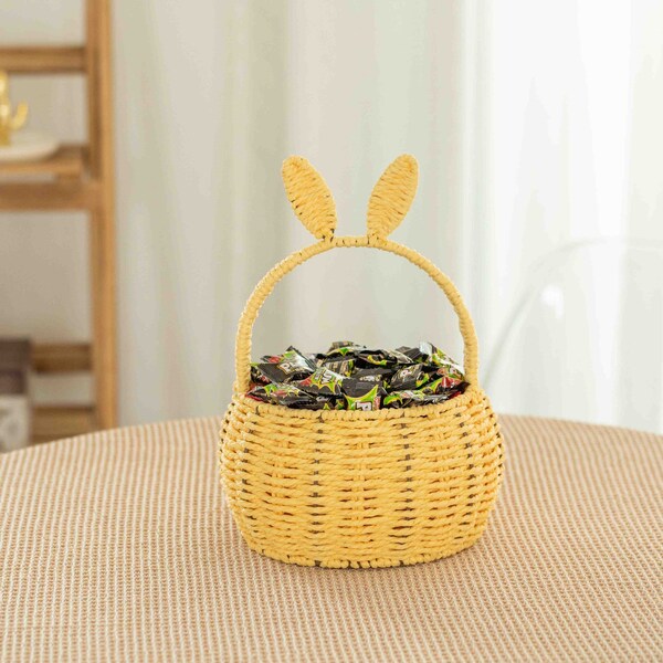 Wickerwise Hand-Woven Easter Bunny Ear Basket with Handle - Multi-Purpose Paper Rope Wicker Basket for - QI004723.YL