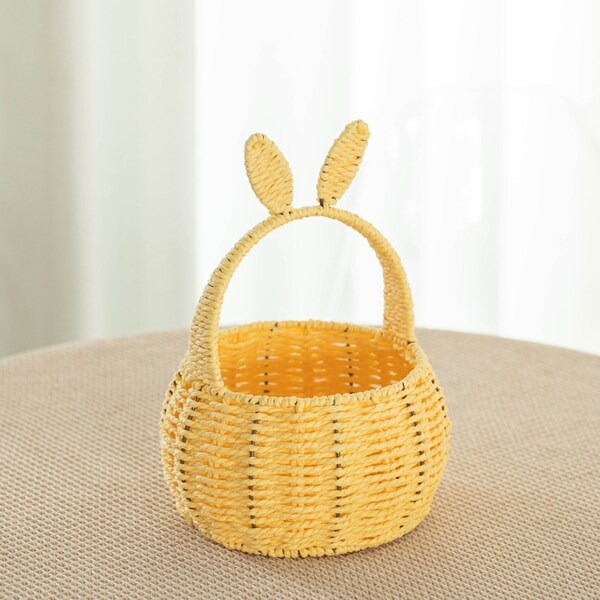 Wickerwise Hand-Woven Easter Bunny Ear Basket with Handle - Multi-Purpose Paper Rope Wicker Basket for - QI004723.YL