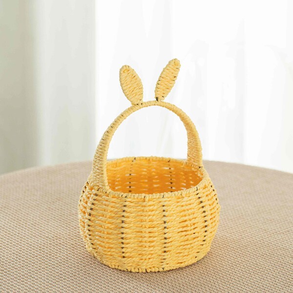 Wickerwise Hand-Woven Easter Bunny Ear Basket with Handle - Multi-Purpose Paper Rope Wicker Basket for - QI004723.YL