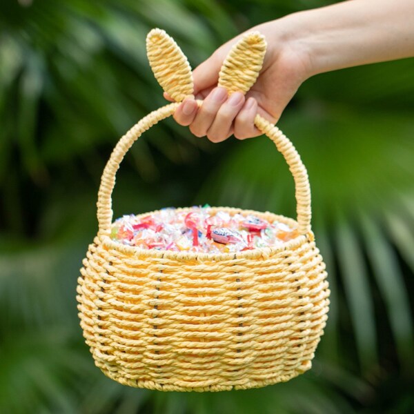 Wickerwise Hand-Woven Easter Bunny Ear Basket with Handle - Multi-Purpose Paper Rope Wicker Basket for - QI004723.YL