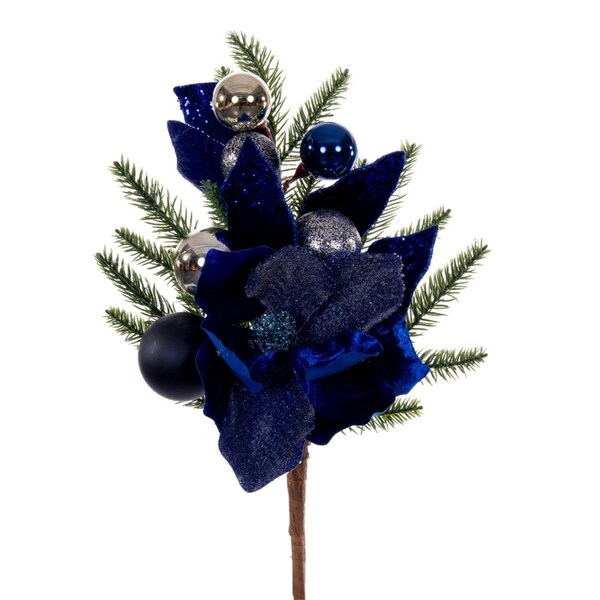 Vickerman 17 in. Midnight Blue Magnolia Decoration Pick, 2PK - L213017