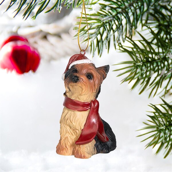 Design Toscano Yorkshire Terrier Holiday Dog Ornament Sculpture - JH576319
