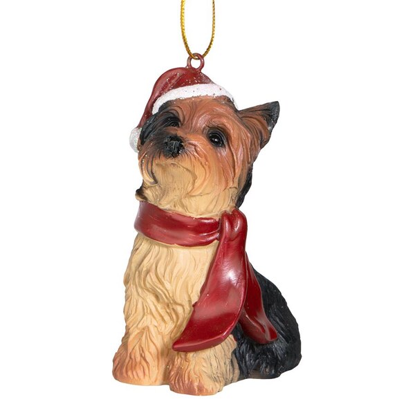 Design Toscano Yorkshire Terrier Holiday Dog Ornament Sculpture - JH576319