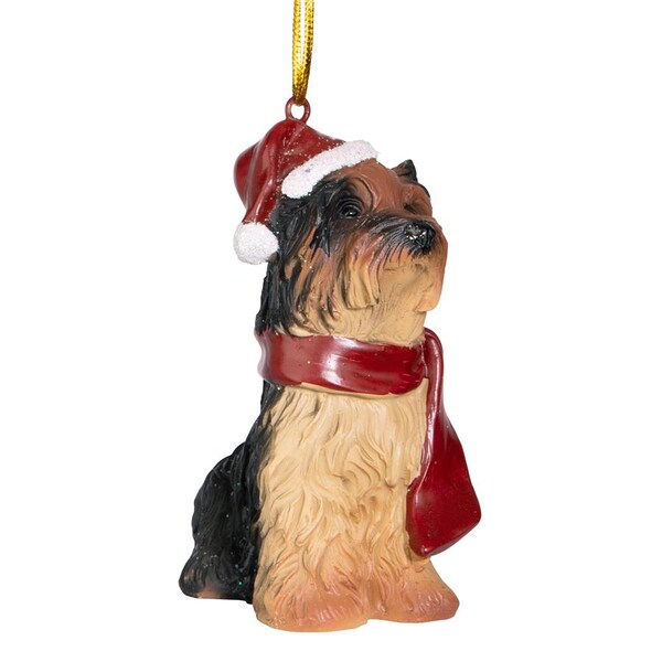 Design Toscano Yorkshire Terrier Holiday Dog Ornament Sculpture - JH576319