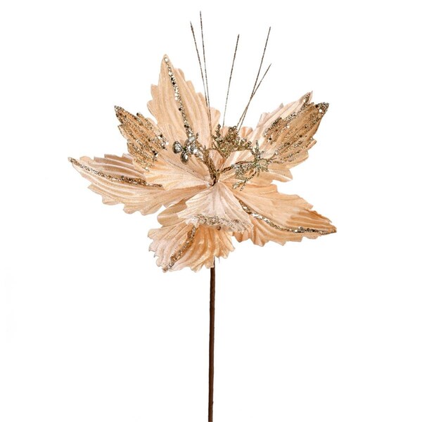 Vickerman 12 in. Champagne Poinsettia Spray, 6PK - QG191038
