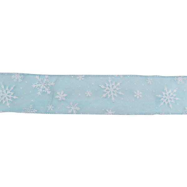 Go-Go 2.5 in. x 16 yards Shimmering White Iridescent Snowflakes on a Light Blue Sheer Ribbon - GO1777068