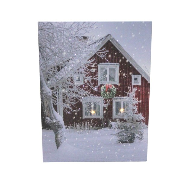 Go-Go LED Fiber Optic Lighted Red Snowy Barn House Christmas Wall Art - 15.75 x 12 in. - GO1763704