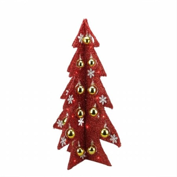 Northlight Seasonal Battery Operated Decorated Red Tinsel LED Lighted Christmas Tree Table Top Decoration - 31748743