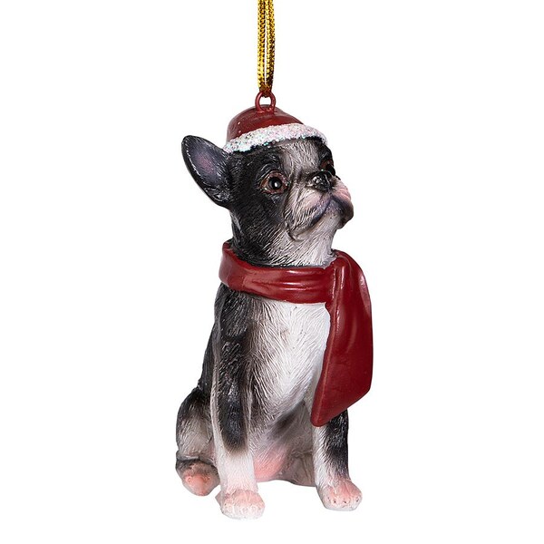Design Toscano Boston Terrier Holiday Dog Ornament Sculpture - JH576302