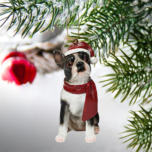 Design Toscano Boston Terrier Holiday Dog Ornament Sculpture - JH576302