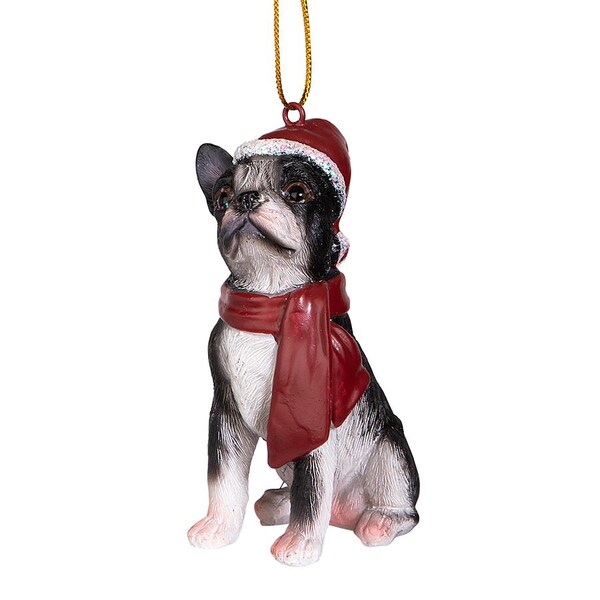 Design Toscano Boston Terrier Holiday Dog Ornament Sculpture - JH576302