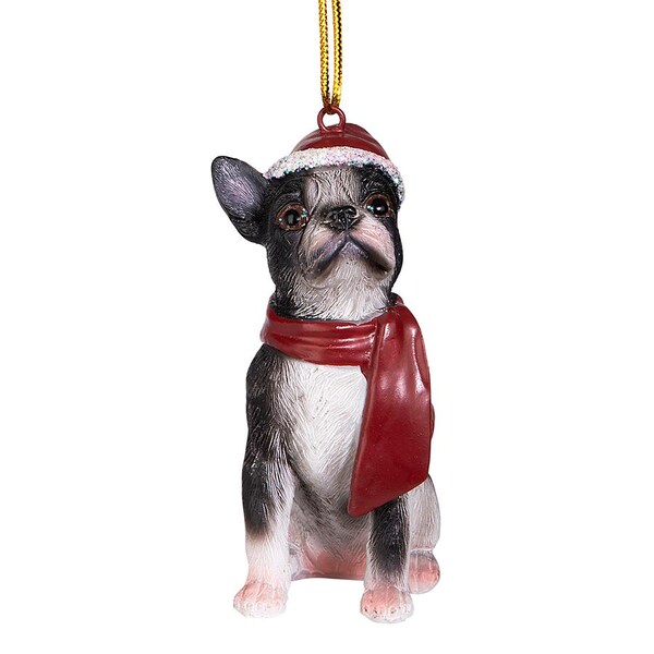 Design Toscano Boston Terrier Holiday Dog Ornament Sculpture - JH576302