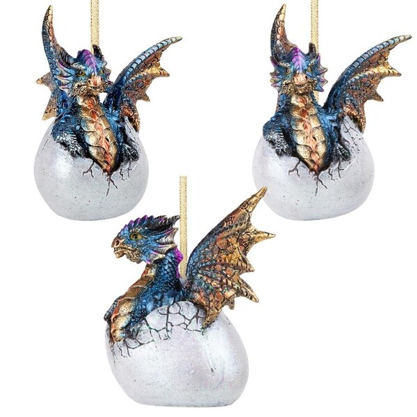 Design Toscano Hard Boiled Dragon Hatchling Holiday Ornament: Set of Three - QS9294042